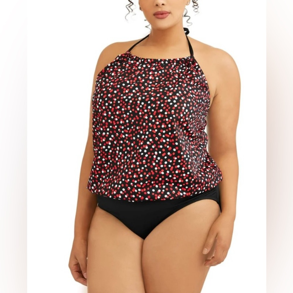 Simply Slim Women's Plus-Size High Neck Blouson One-Piece Swimsuit